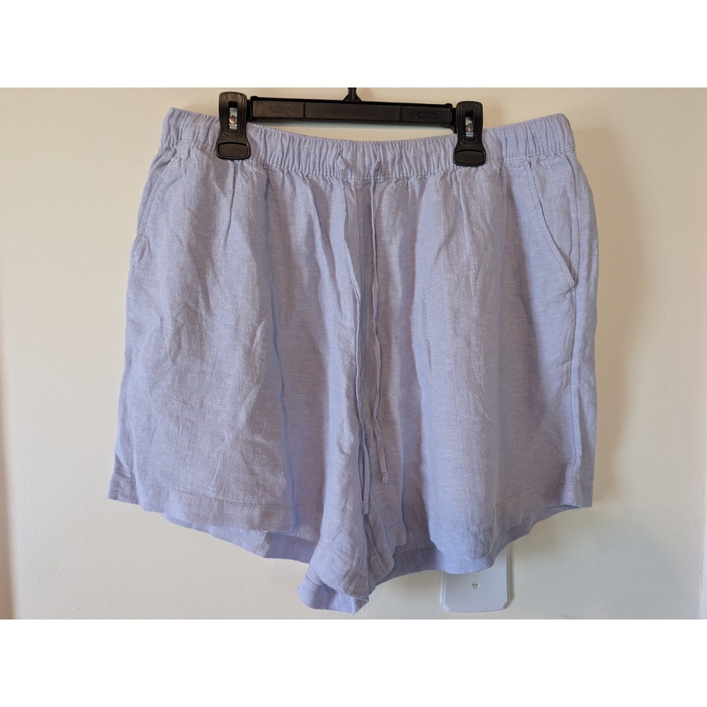 Tahari 100% Linen Shorts Size 2X Blue Pull On Stretch Coastal Preppy Resort Wear